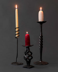 Wrought Iron Accessories of three hand forged wrought iron candlestick holders by blacksmith, Christopher Thomson.