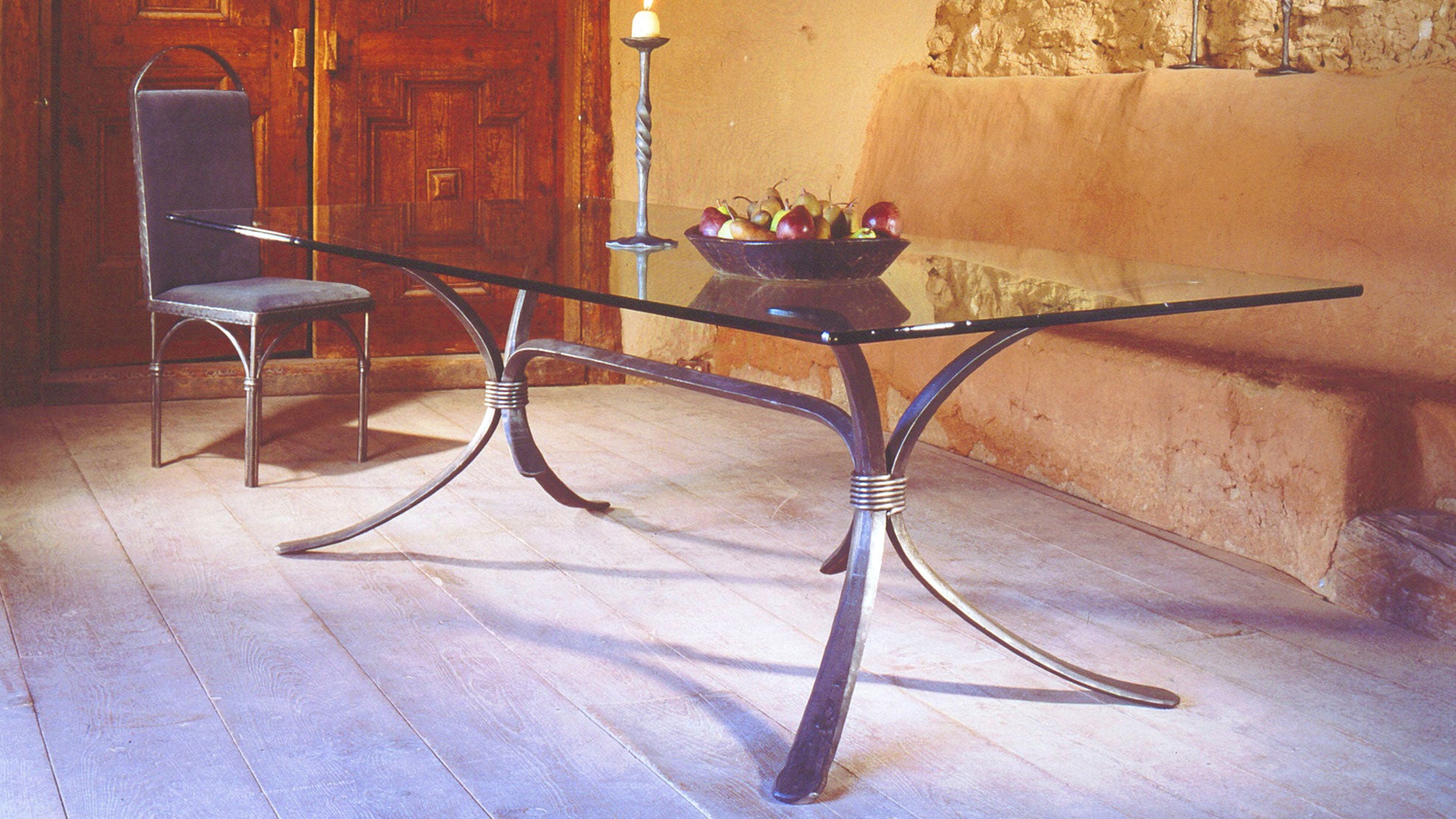Hand-forged wrought iron dining set crafted by New Mexico blacksmith Christopher Thomson