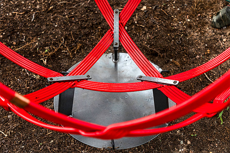 Custom stand used to raise Chinlone Orb Garden sculptures off the ground.