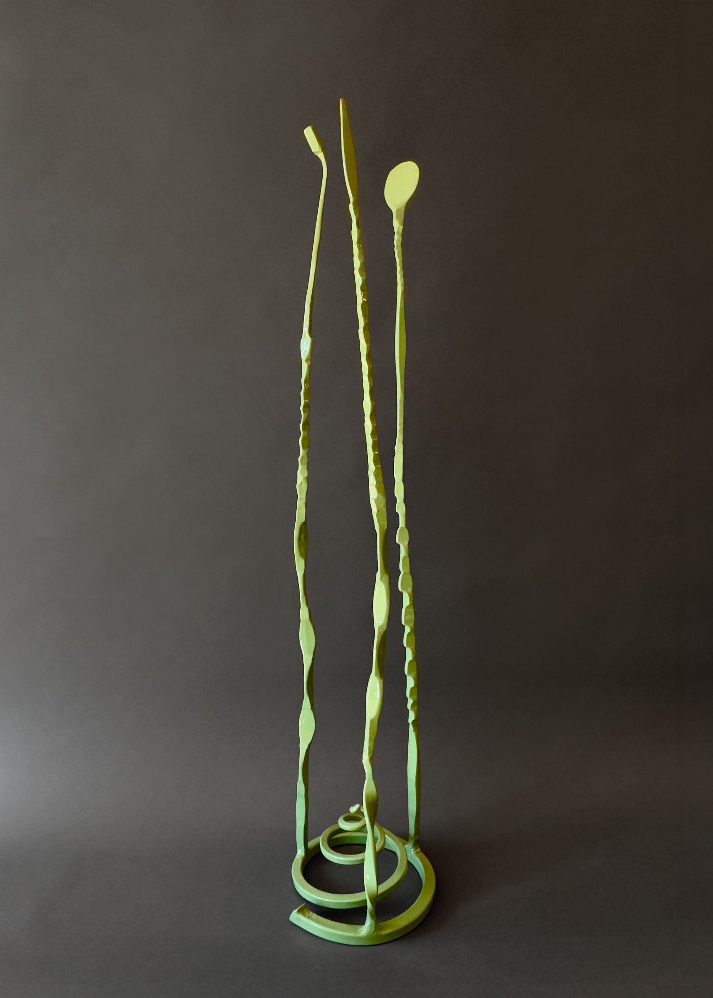 Sage Green Baby Pajo hand forged steel sculpture by Christopher Thomson Ironworks.