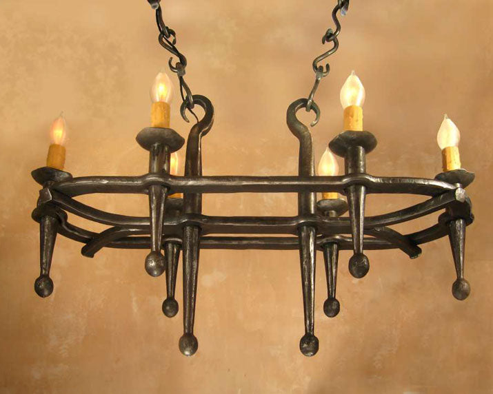 Oval Rustic Fleur Wrought Iron Chandelier
