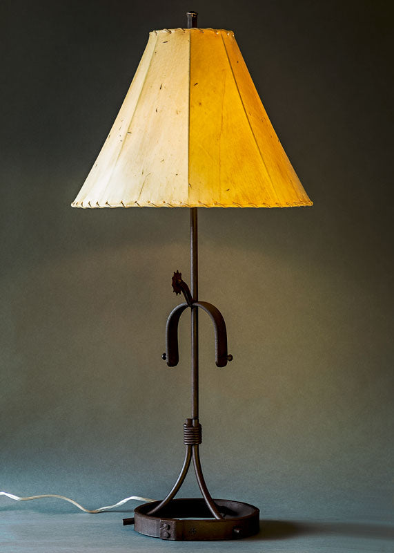 Branding Iron Table Lamp with an Empire Sheepskin Shade by Christopher Thomson Ironworks
