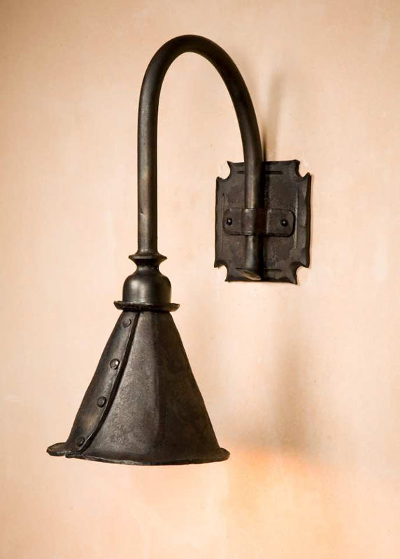 Dropped Entry Iron Sconce with a long gooseneck by Christopher Thomson Ironworks.