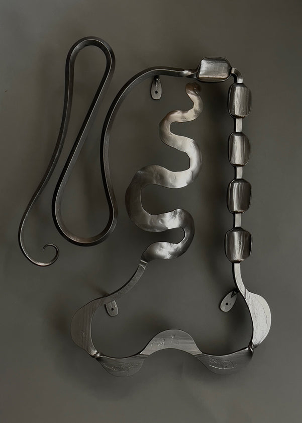 Hand forged abstract wall sculpture, Musing #12.