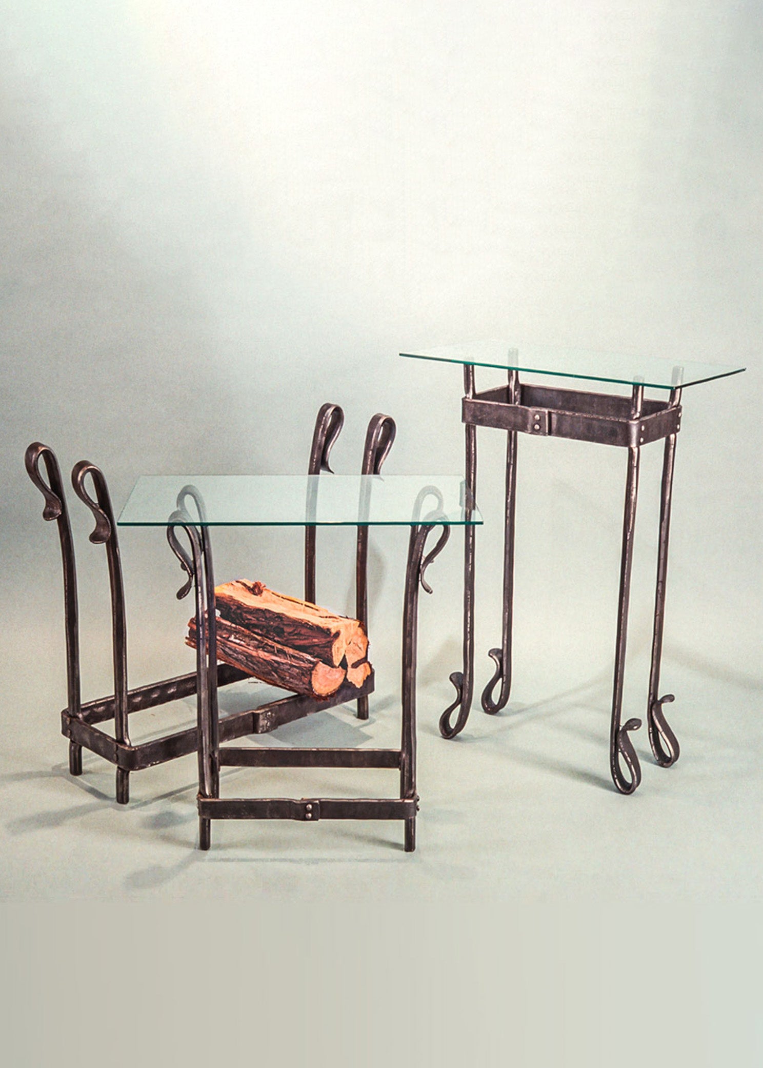 Wrought Iron Log Holder that can be used as a table.