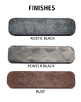 Wave Bed metal finishes with options of Rustic Black, Pewter Black or Rust.