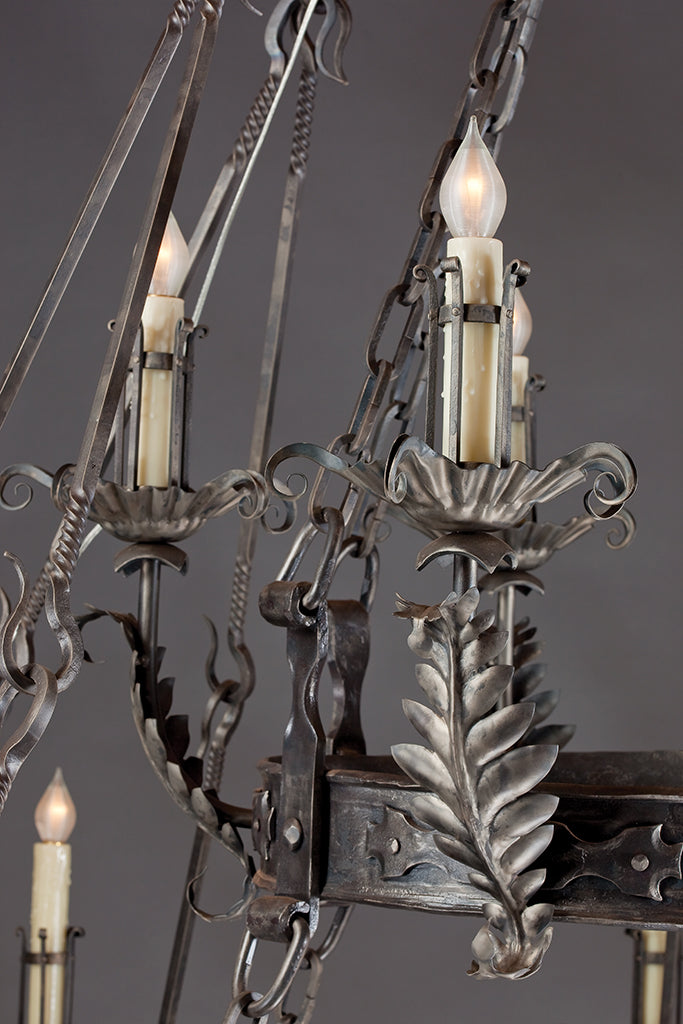 Close up detail of blacksmith made custom chandelier.