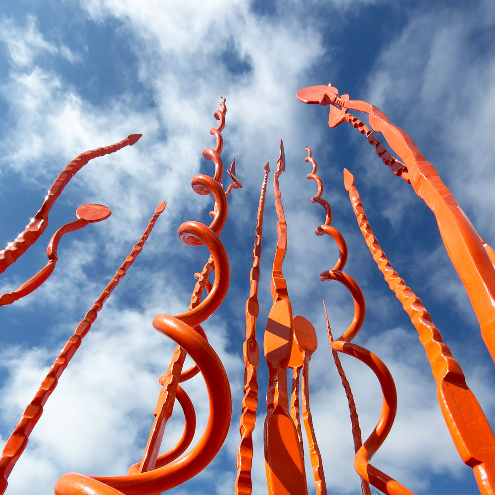 Detail of hand forged steel surface on Spiral Pajos #5 by Christopher Thomson