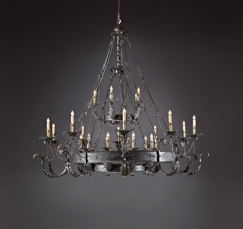 High end custom made wrought iron chandelier by New Mexico blacksmith, Christopher Thomson.