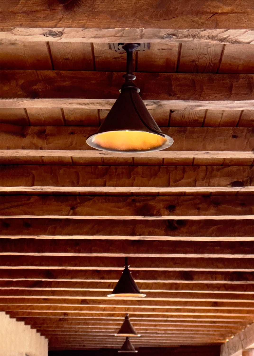 Short iron ceiling pendant lights, blacksmith made, by Christopher Thomson Ironworks.