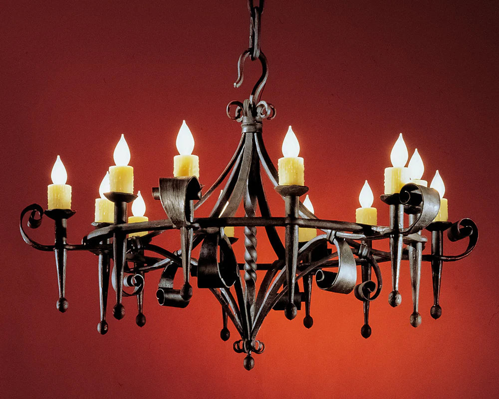 Hand Forged Wrought Iron Chandelier with 12 candle lights.