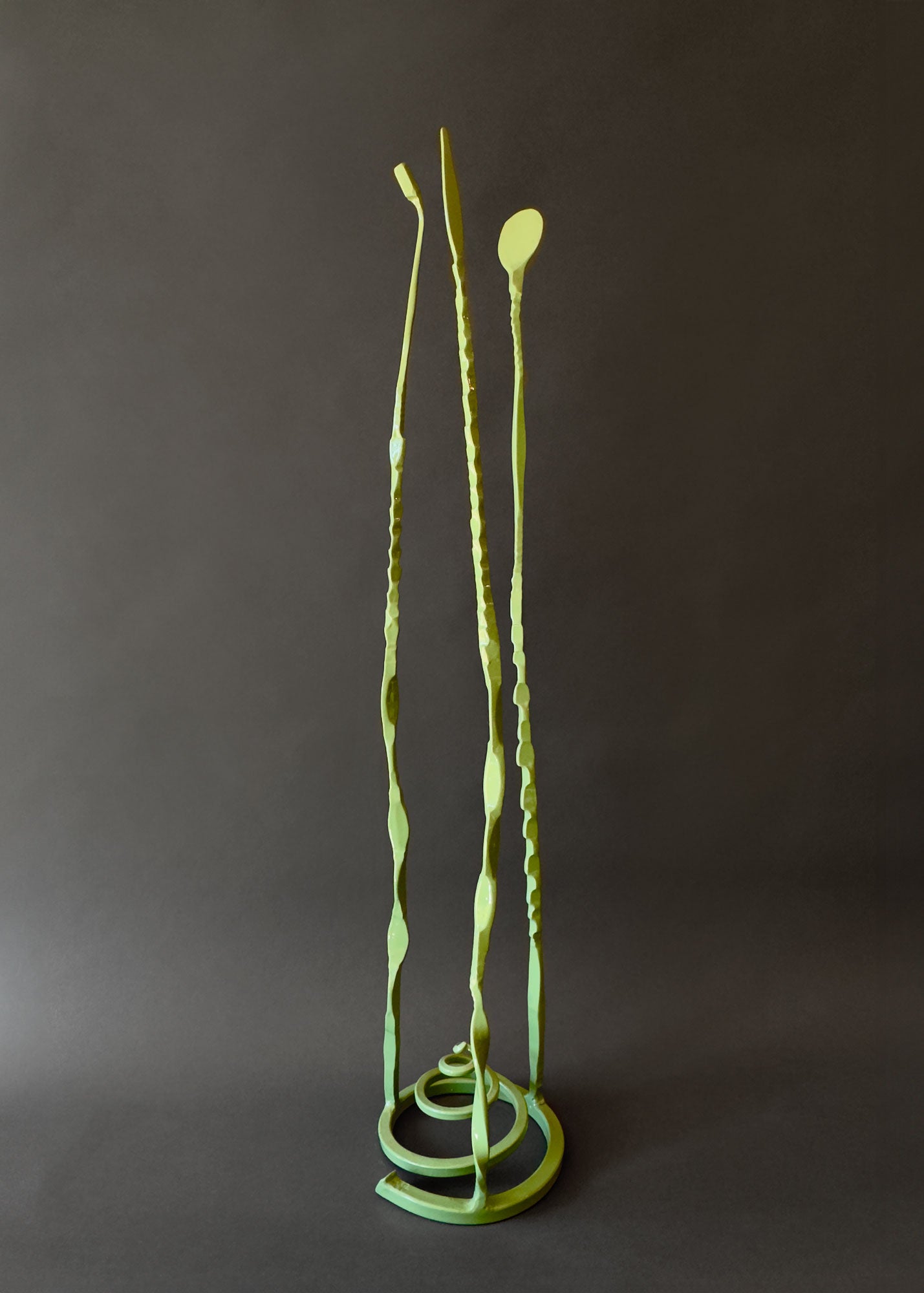 Sage Green Baby Pajo hand forged steel sculpture by Christopher Thomson Ironworks.