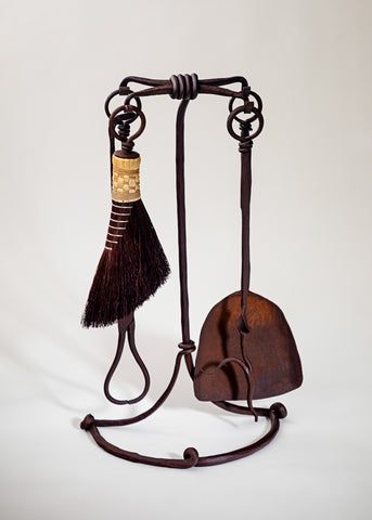 Rust finished wrought iron fireplace tool set by blacksmith, Christopher Thomson.