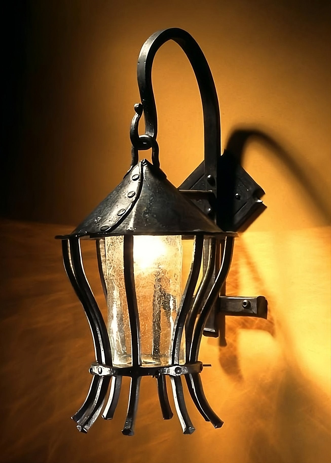 Wrought Iron Hanging Wall Lantern by Christopher Thomson Ironworks.