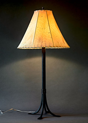 Sheave Wrought Iron Lamp with Empire Sheepskin Shade by Christopher Thomson Ironworks.