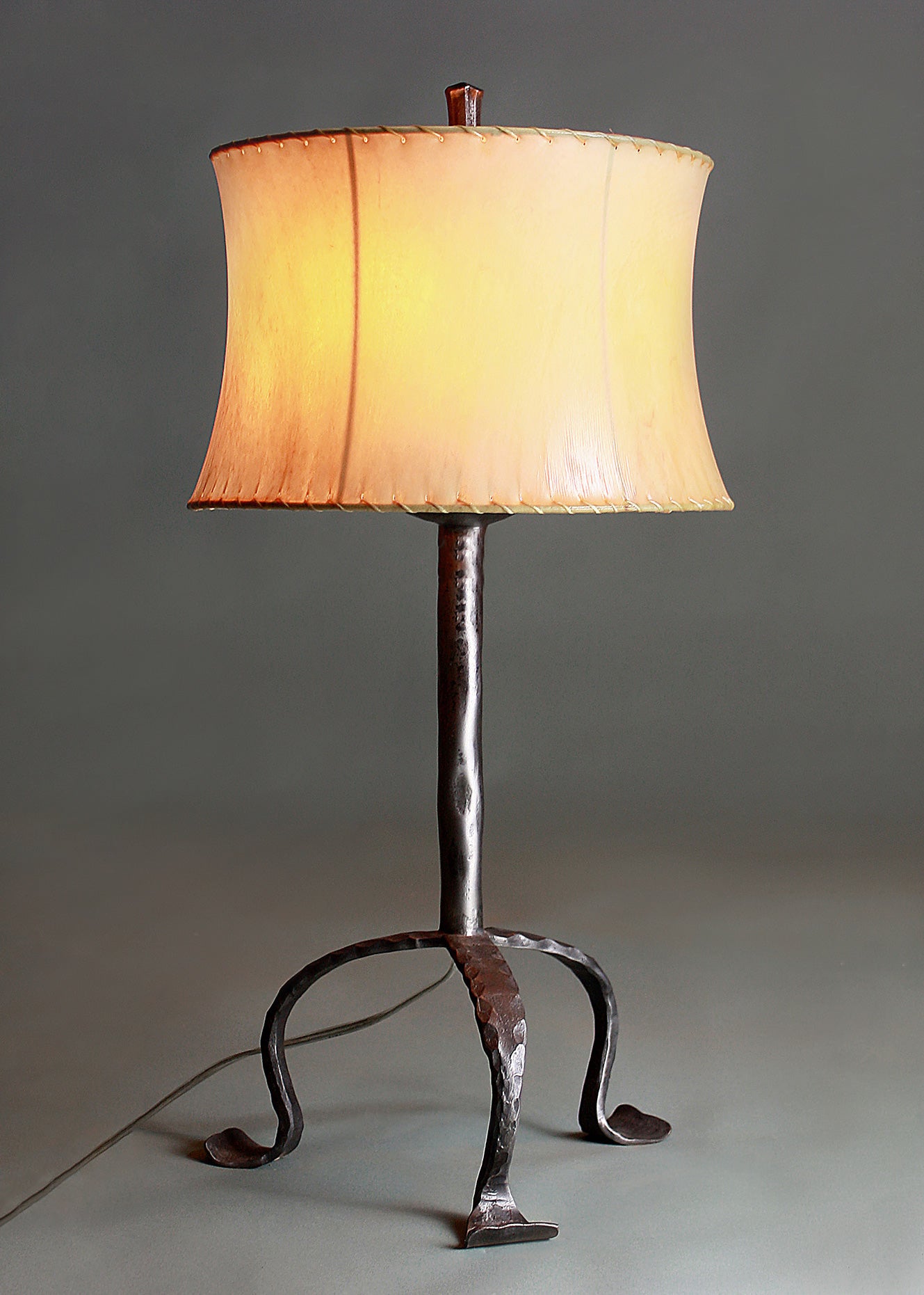 Simply Santa Fe Lamp by Christopher Thompson Ironworks - shown with a contemporary sheepskin drum shade.