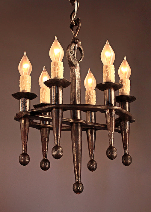 High quality, old world style Small Rustic Fleur Chandelier by New Mexico Blacksmith, Christopher Thomson Ironworks.