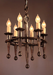 High quality, old world style Small Rustic Fleur Chandelier by New Mexico Blacksmith, Christopher Thomson Ironworks.