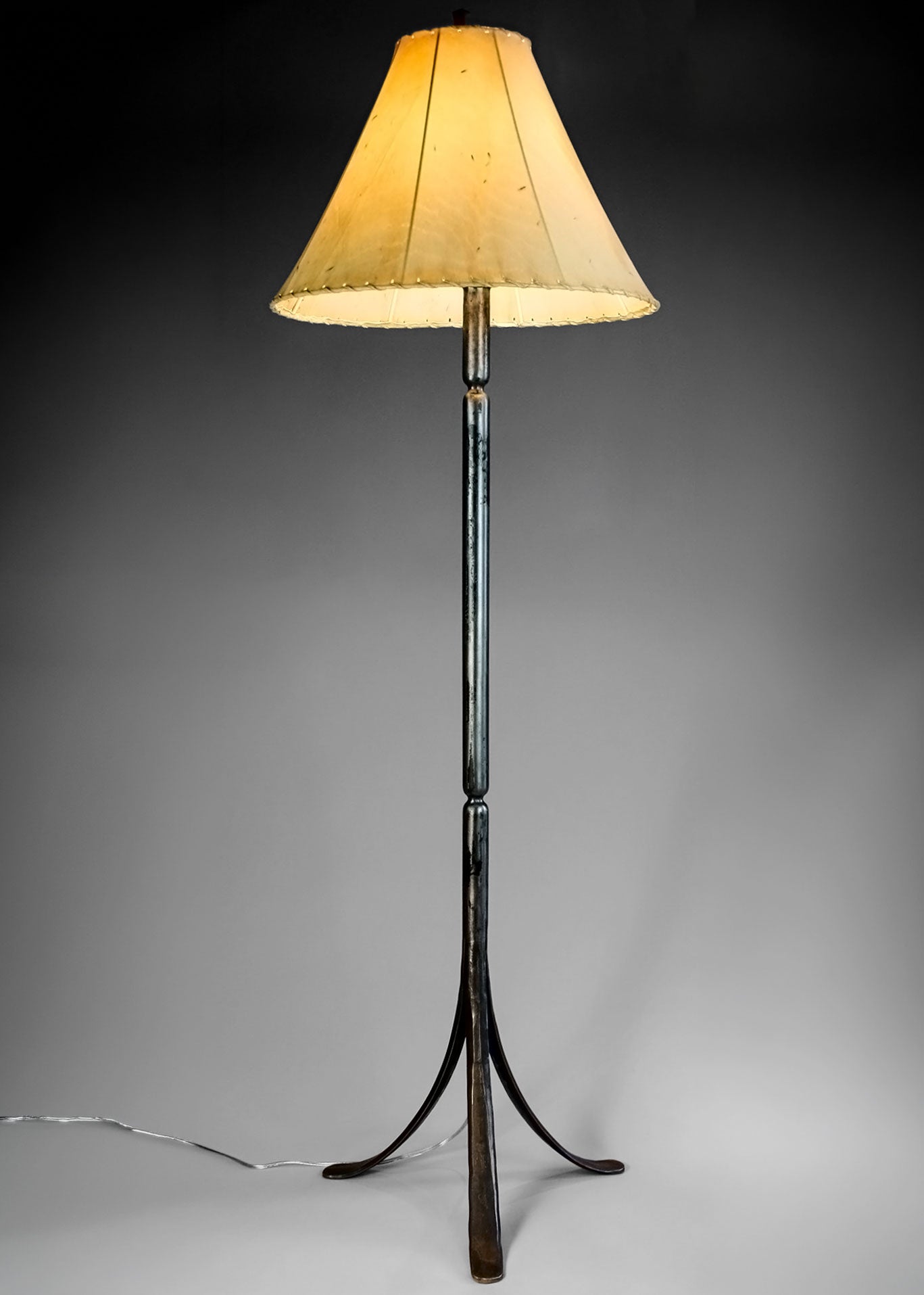 Valley Wrought Iron Floor Lamp with a handmade sheepskin shade.