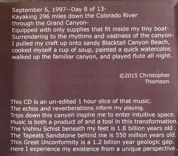 Album leaflette reading "September 6, 1997--Day 8 of 13. Kayaking 296 miles down the Colorado River through the Grand Canyon..."