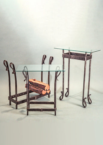 Iron Log Holder that can be used as a table.