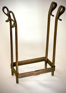 Rust finished wrought iron log holder shown in size Medium.